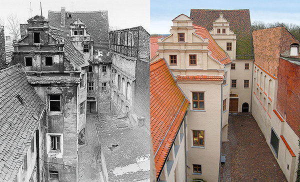 Lutherstadt Wittenberg, Cranachhof vor und nach der Sanierung Lutherstadt Wittenberg, Cranachhof vor und nach der Sanierung
